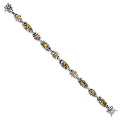 14K/silver Bicolor Sterlingsilber 14ky Akzente Poliert & Antikisiert Citrin Armband