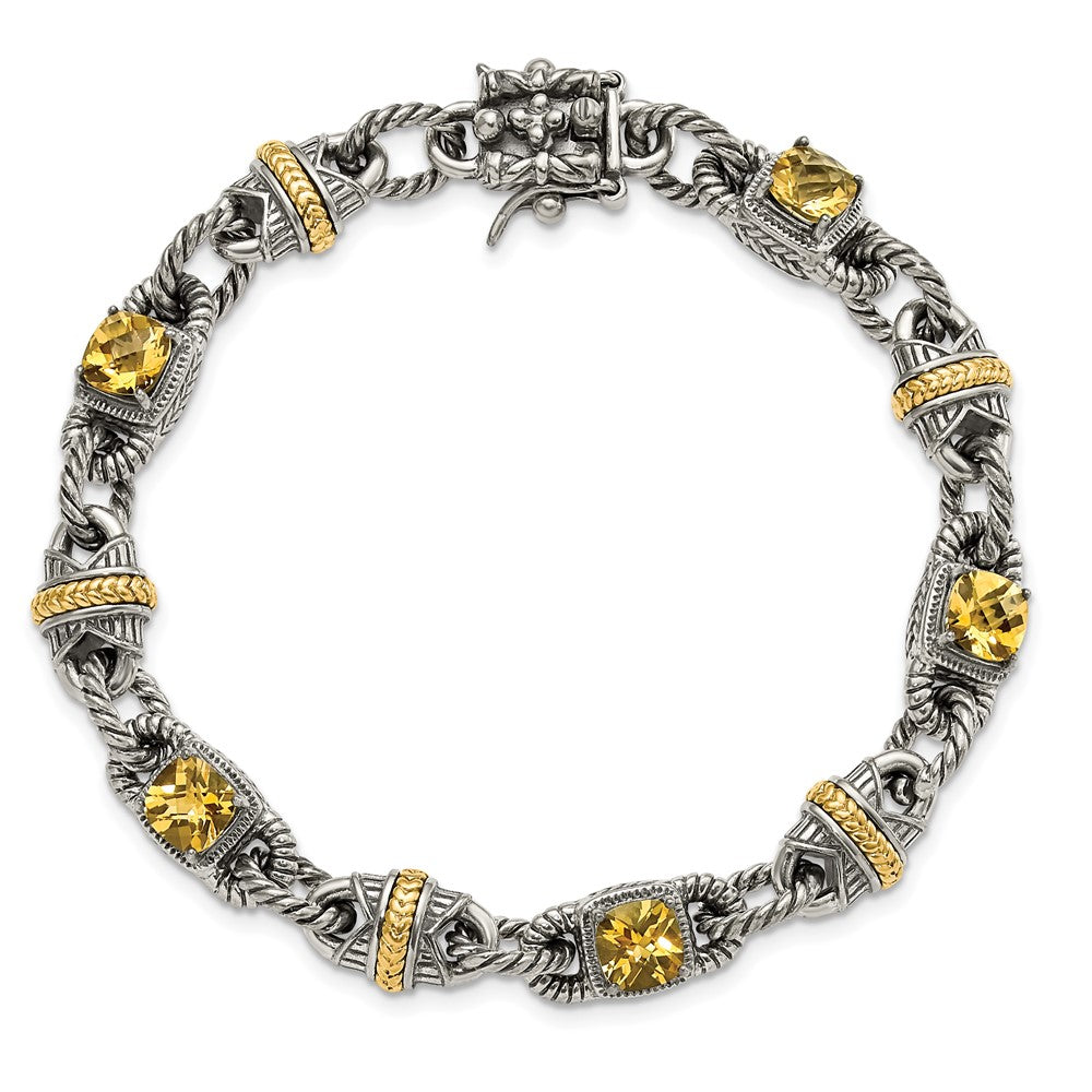 14K/silver Bicolor Sterlingsilber 14ky Akzente Poliert & Antikisiert Citrin Armband