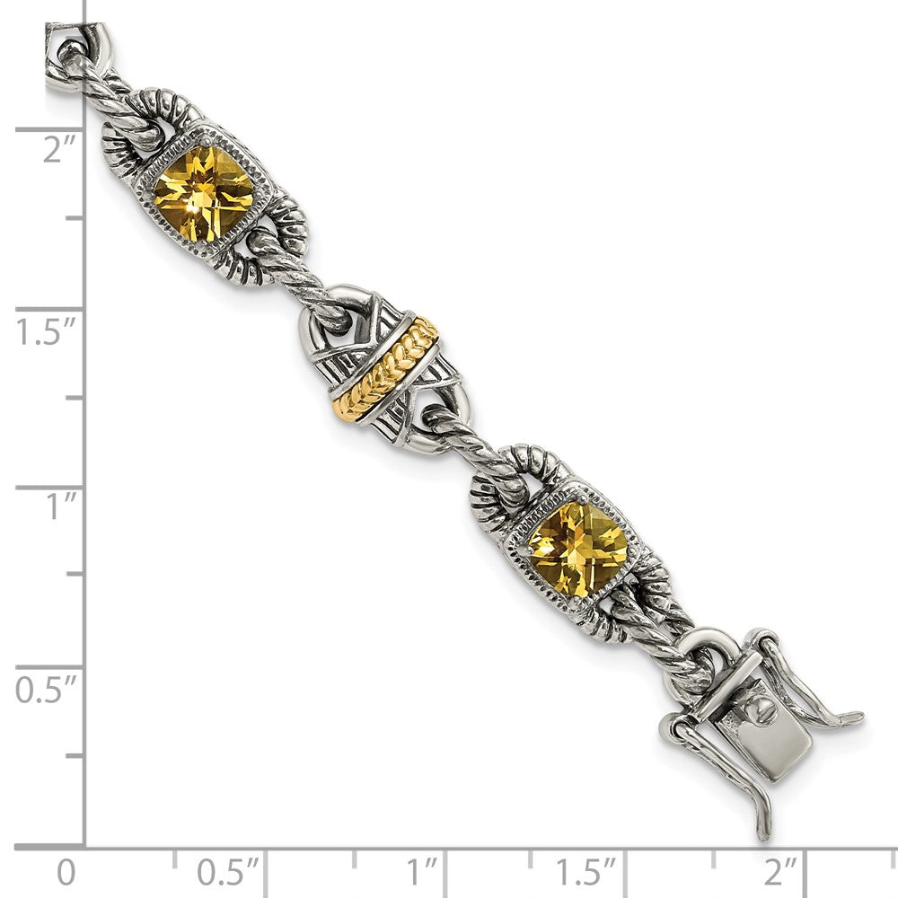 14K/silver Bicolor Sterlingsilber 14ky Akzente Poliert & Antikisiert Citrin Armband