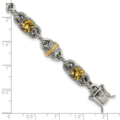 14K/silver Bicolor Sterlingsilber 14ky Akzente Poliert & Antikisiert Citrin Armband