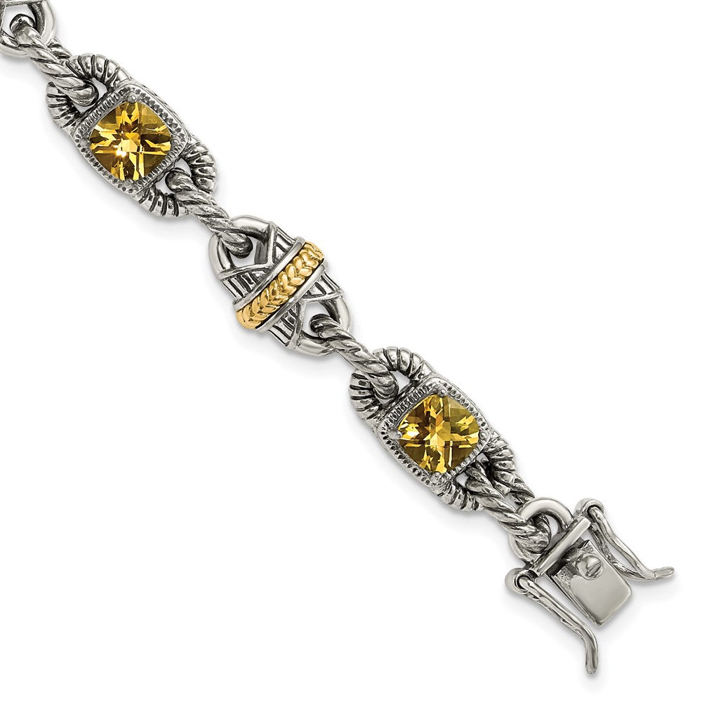 14K/silver Bicolor Sterlingsilber 14ky Akzente Poliert & Antikisiert Citrin Armband