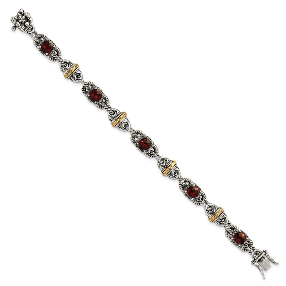 14K/silver Bicolor Sterlingsilber 14ky Akzente Poliert & Antikisiert Granat Armband