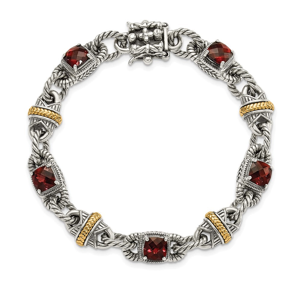 14K/silver Bicolor Sterlingsilber 14ky Akzente Poliert & Antikisiert Granat Armband