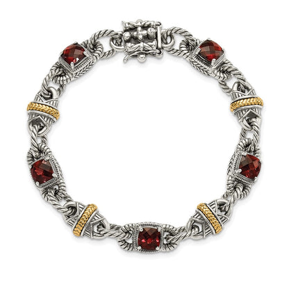 14K/silver Bicolor Sterlingsilber 14ky Akzente Poliert & Antikisiert Granat Armband
