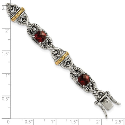 14K/silver Bicolor Sterlingsilber 14ky Akzente Poliert & Antikisiert Granat Armband