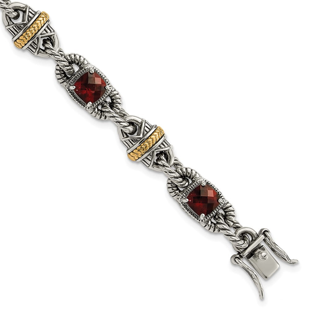 14K/silver Bicolor Sterlingsilber 14ky Akzente Poliert & Antikisiert Granat Armband