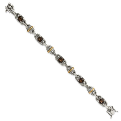 14K/silver Bicolor Sterlingsilber 14ky Akzente Poliert & Antikisiert Rauch Quarz Armband