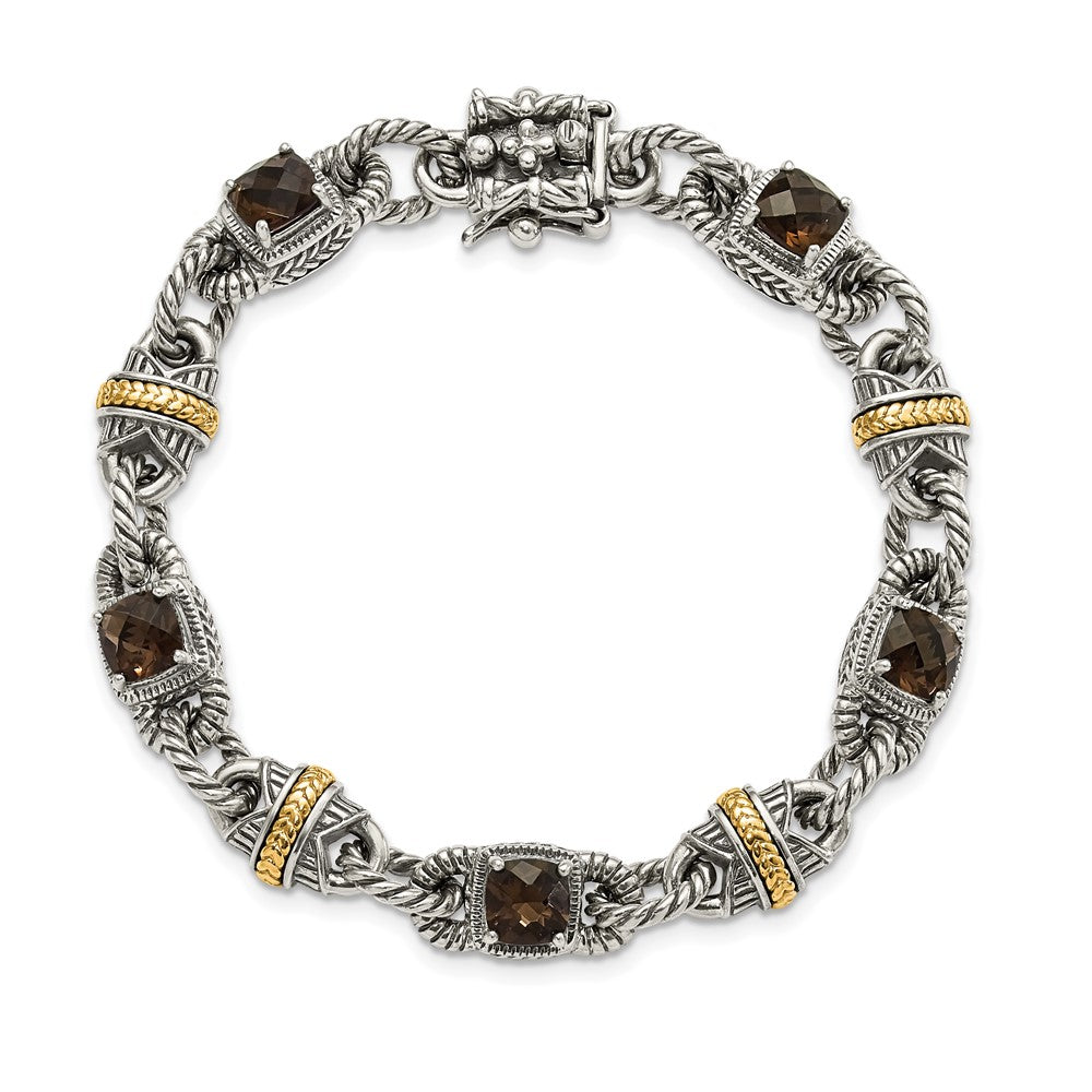 14K/silver Bicolor Sterlingsilber 14ky Akzente Poliert & Antikisiert Rauch Quarz Armband