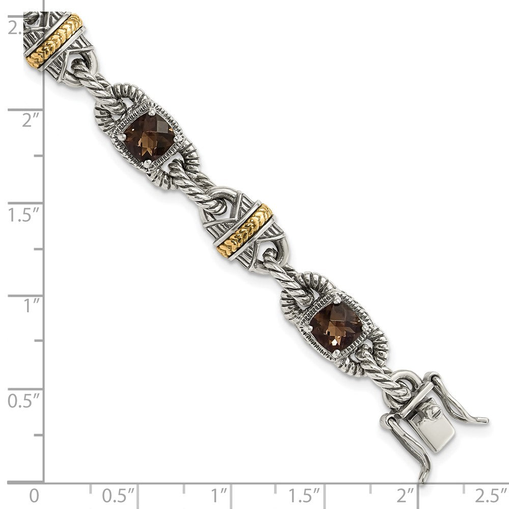 14K/silver Bicolor Sterlingsilber 14ky Akzente Poliert & Antikisiert Rauch Quarz Armband