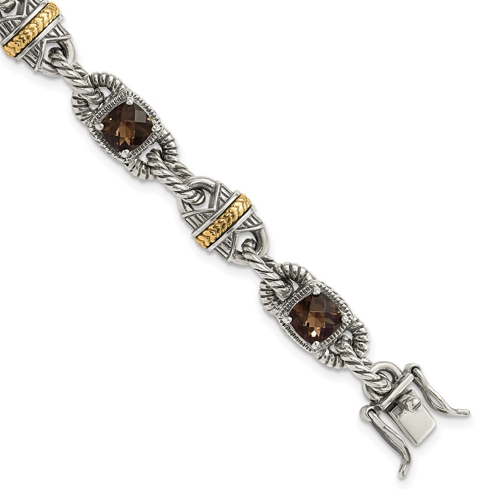 14K/silver Bicolor Sterlingsilber 14ky Akzente Poliert & Antikisiert Rauch Quarz Armband