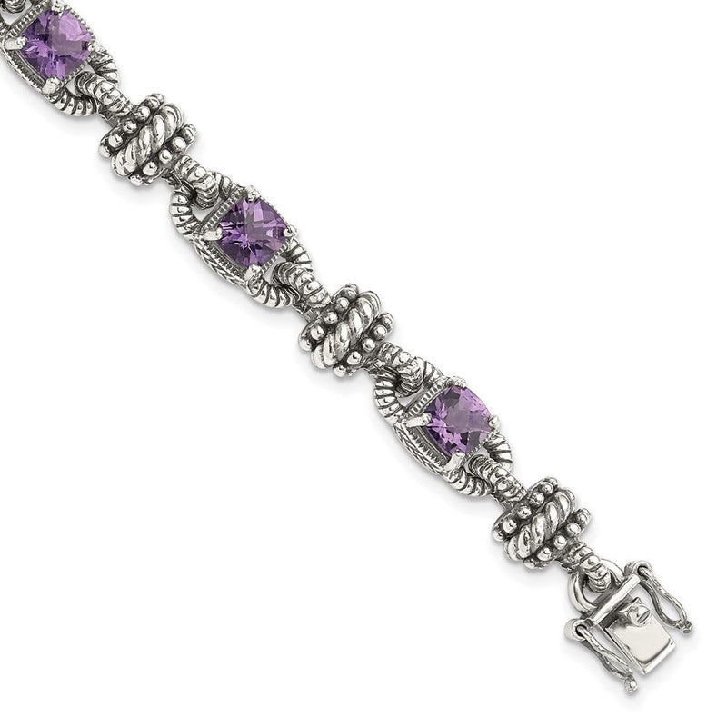 14K/silver Bicolor Shey Couture Sterlingsilber mit 14K Akzente 7.5 Zoll Antikisiert Kissen Amethyst Armband