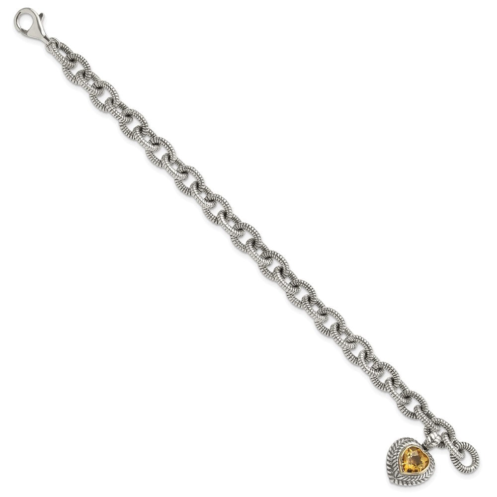 Sterlingsilber Antikisiert mit 14K/silver Bicolor Citrin Herz Armband