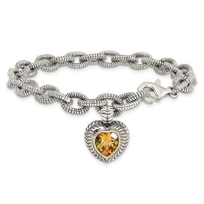 Sterlingsilber Antikisiert mit 14K/silver Bicolor Citrin Herz Armband