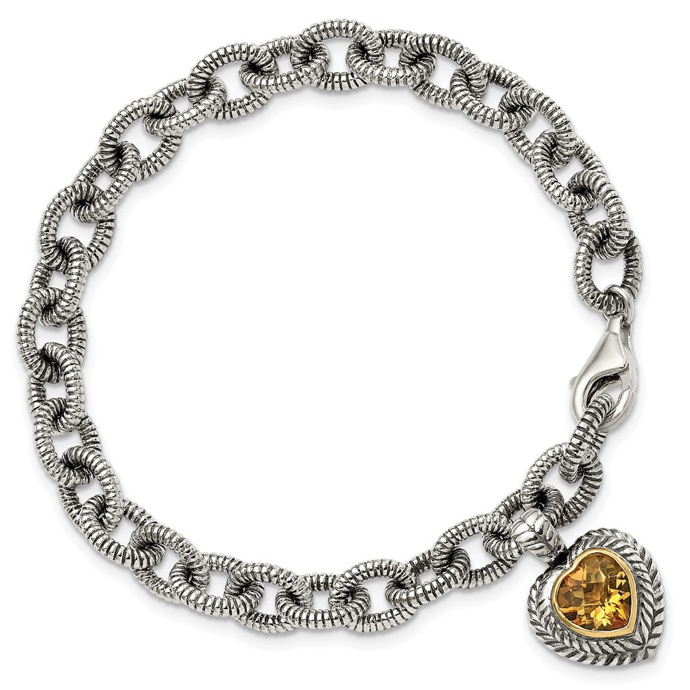 Sterlingsilber Antikisiert mit 14K/silver Bicolor Citrin Herz Armband
