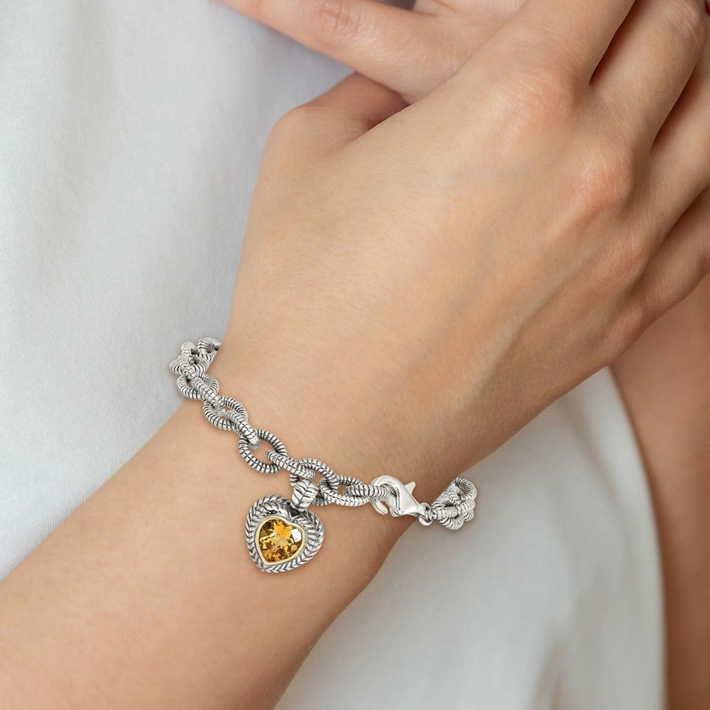 Sterlingsilber Antikisiert mit 14K/silver Bicolor Citrin Herz Armband