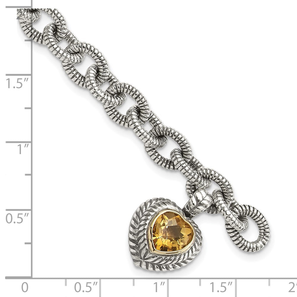 Sterlingsilber Antikisiert mit 14K/silver Bicolor Citrin Herz Armband