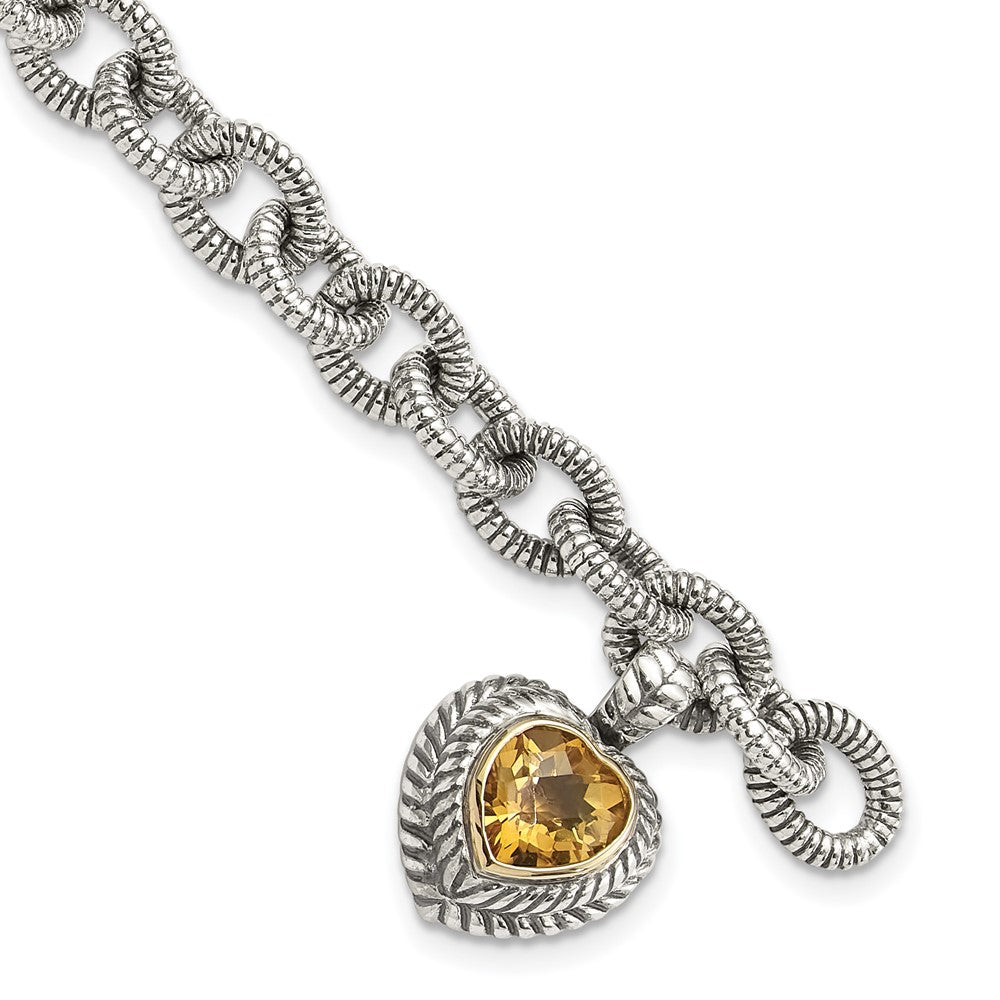 Sterlingsilber Antikisiert mit 14K/silver Bicolor Citrin Herz Armband