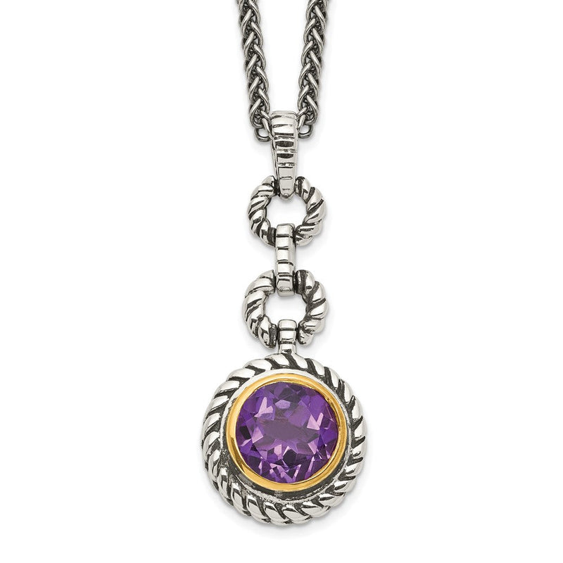 Sterlingsilber Shey Couture Goldfarben Glanz Beschichtet 18 Zoll Antikisiert Rund Zargenfassung Amethyst Halskette
