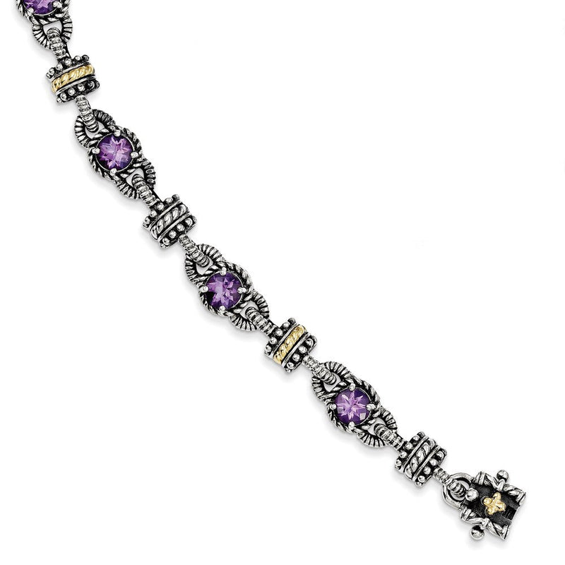 14K/silver Bicolor Shey Couture Sterlingsilber mit 14K Akzente 7.5 Zoll Antikisiert Rund Amethyst Armband