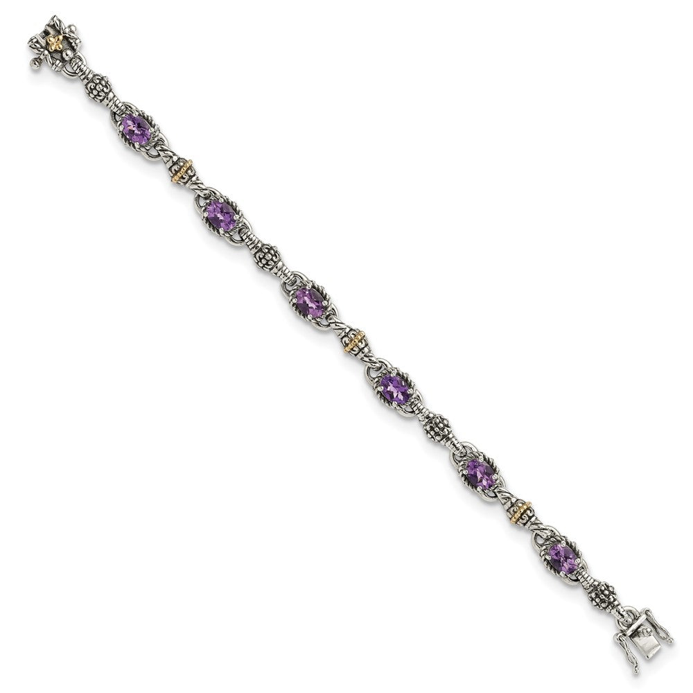 14K/silver Bicolor Shey Couture Sterlingsilber mit 14K Akzente 7.25 Zoll Antikisiert Oval Amethyst Armband