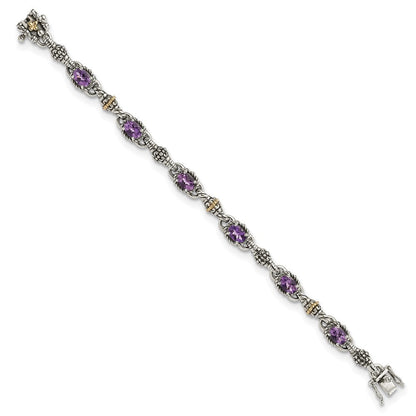 14K/silver Bicolor Shey Couture Sterlingsilber mit 14K Akzente 7.25 Zoll Antikisiert Oval Amethyst Armband