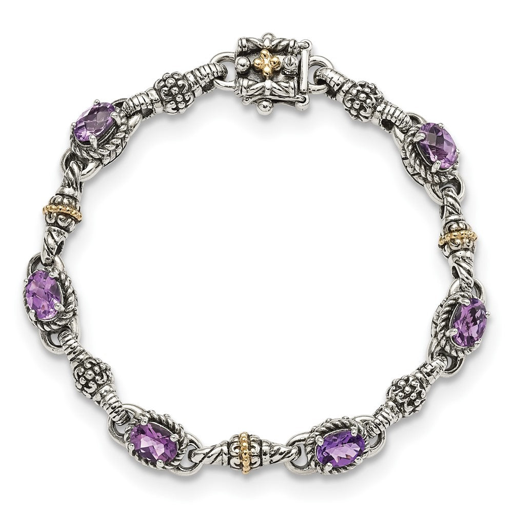 14K/silver Bicolor Shey Couture Sterlingsilber mit 14K Akzente 7.25 Zoll Antikisiert Oval Amethyst Armband