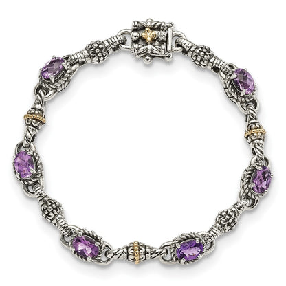 14K/silver Bicolor Shey Couture Sterlingsilber mit 14K Akzente 7.25 Zoll Antikisiert Oval Amethyst Armband