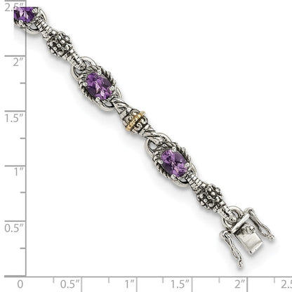 14K/silver Bicolor Shey Couture Sterlingsilber mit 14K Akzente 7.25 Zoll Antikisiert Oval Amethyst Armband