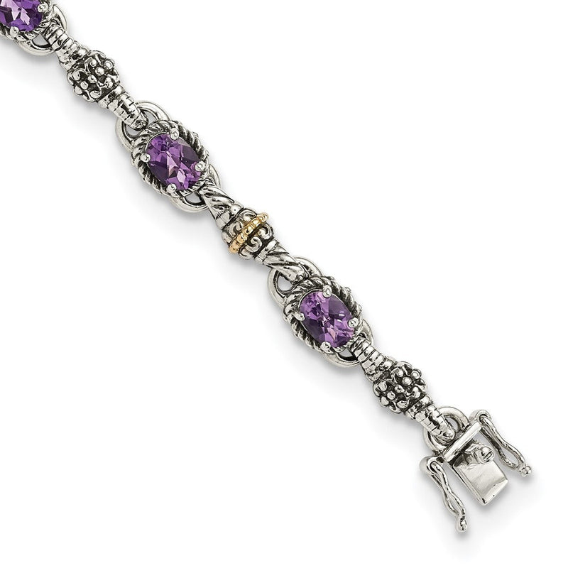 14K/silver Bicolor Shey Couture Sterlingsilber mit 14K Akzente 7.25 Zoll Antikisiert Oval Amethyst Armband