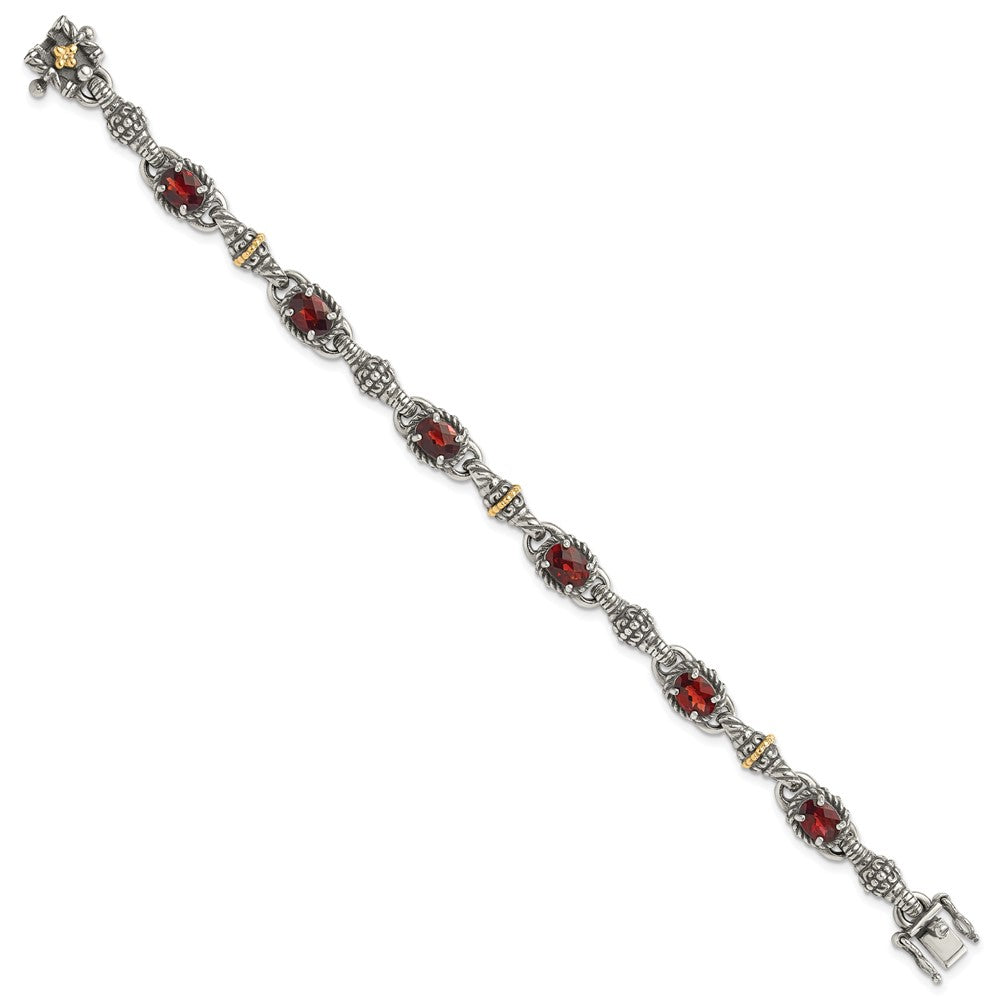 14K/silver Bicolor Shey Couture Sterlingsilber mit 14K Akzente Antikisiert Oval Granat 7.25 Zoll Armband