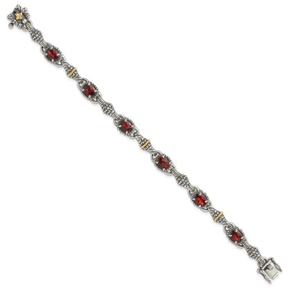 14K/silver Bicolor Shey Couture Sterlingsilber mit 14K Akzente Antikisiert Oval Granat 7.25 Zoll Armband