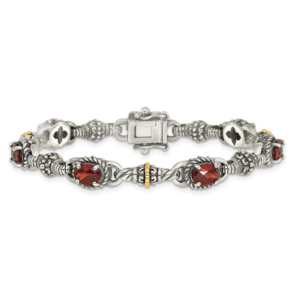 14K/silver Bicolor Shey Couture Sterlingsilber mit 14K Akzente Antikisiert Oval Granat 7.25 Zoll Armband