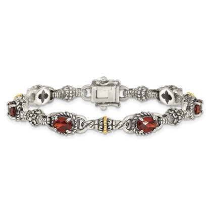 14K/silver Bicolor Shey Couture Sterlingsilber mit 14K Akzente Antikisiert Oval Granat 7.25 Zoll Armband