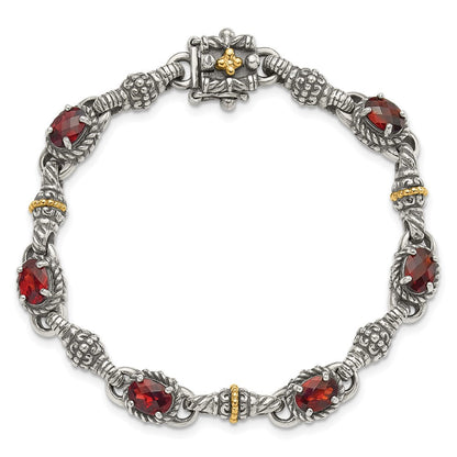14K/silver Bicolor Shey Couture Sterlingsilber mit 14K Akzente Antikisiert Oval Granat 7.25 Zoll Armband