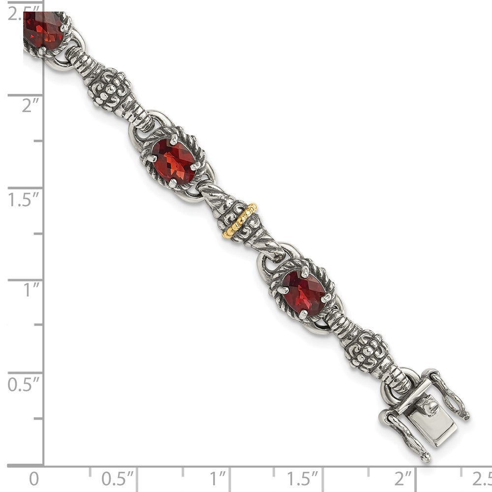 14K/silver Bicolor Shey Couture Sterlingsilber mit 14K Akzente Antikisiert Oval Granat 7.25 Zoll Armband