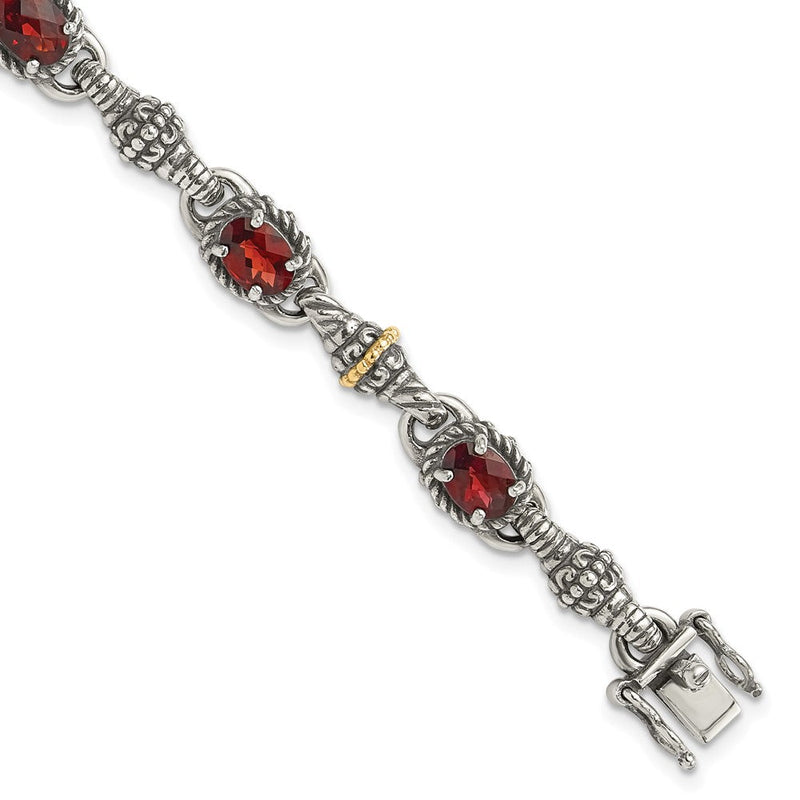 14K/silver Bicolor Shey Couture Sterlingsilber mit 14K Akzente Antikisiert Oval Granat 7.25 Zoll Armband
