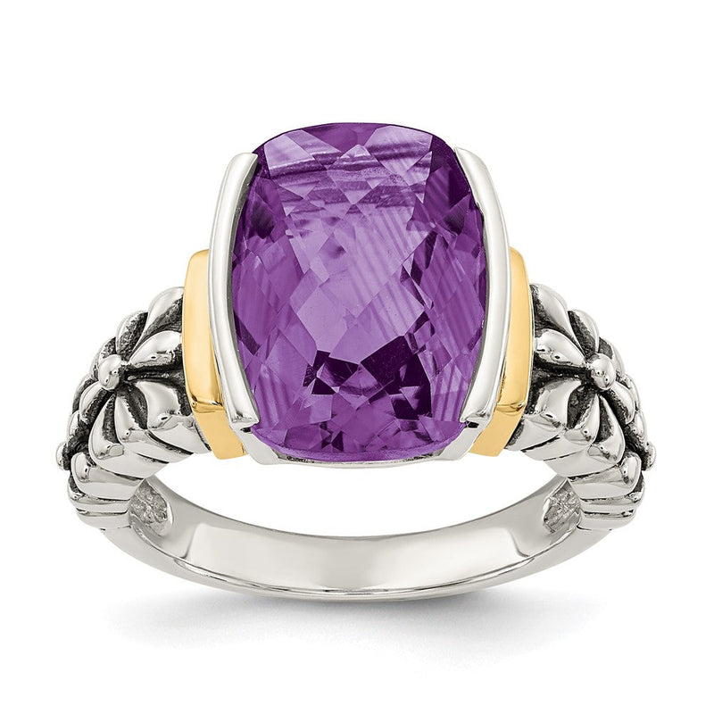 14K/silver Bicolor Shey Couture Sterlingsilber mit 14K Akzente Antikisiert Schachbrett Schliff Kissen Chanel Set Amethyst Ring (size 8 Nur)
