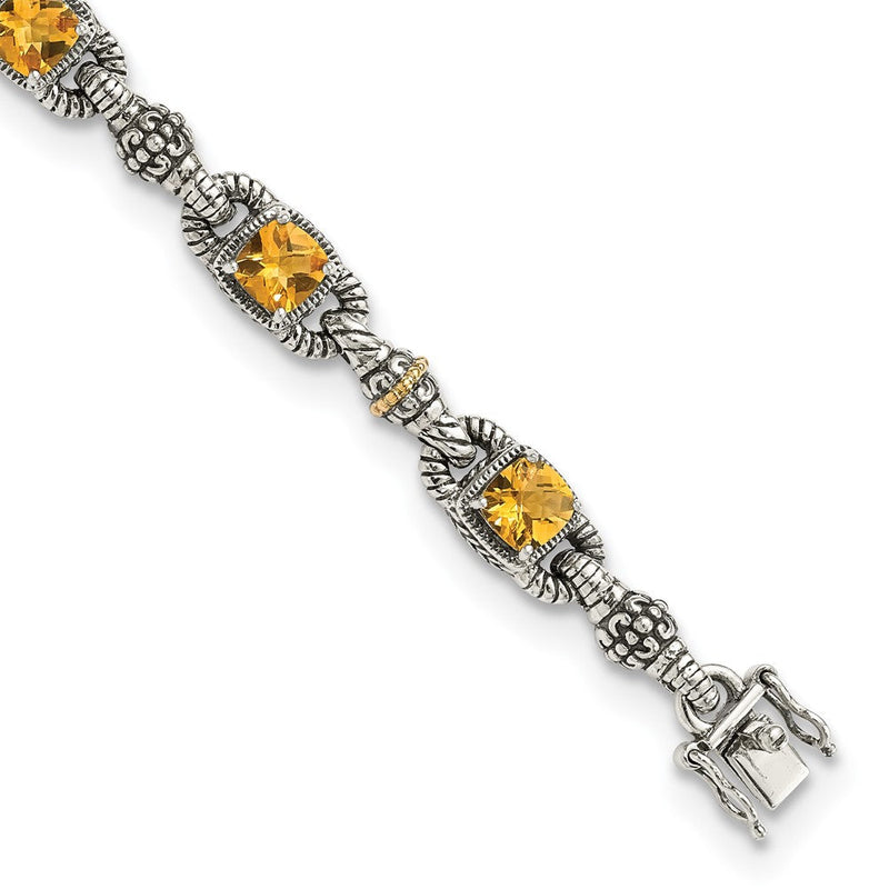 14K/silver Bicolor Shey Couture Sterlingsilber mit 14K Akzente 7.25 Zoll Antikisiert Kissen Citrin Armband