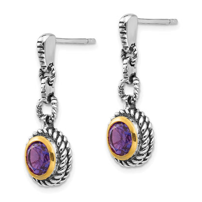 Shey Couture Ohrhänger aus Sterlingsilber, gold-flashvergoldet, antikisiert, mit rund gefasstem Amethyst und Ohrstecker