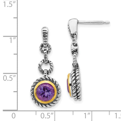 Shey Couture Ohrhänger aus Sterlingsilber, gold-flashvergoldet, antikisiert, mit rund gefasstem Amethyst und Ohrstecker