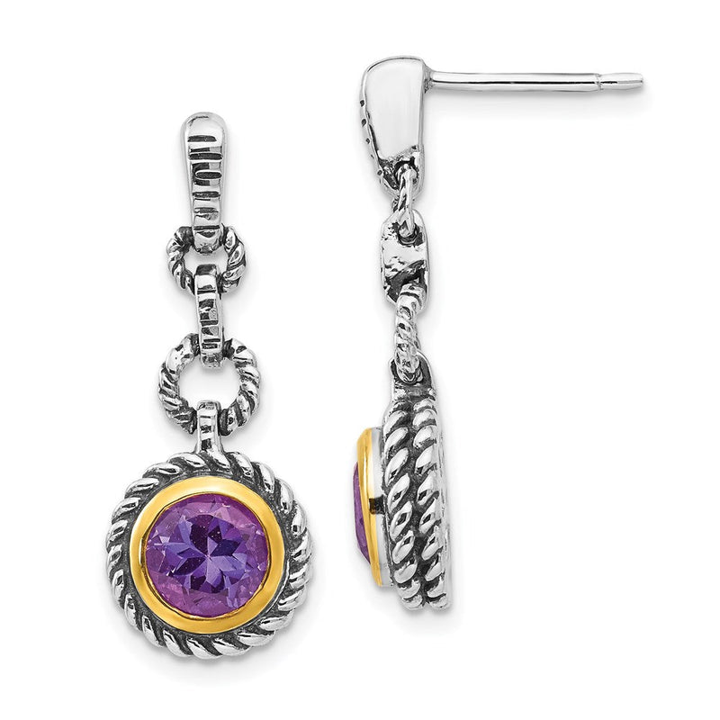Shey Couture Ohrhänger aus Sterlingsilber, gold-flashvergoldet, antikisiert, mit rund gefasstem Amethyst und Ohrstecker