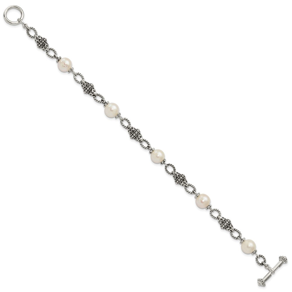 Sterlingsilber Shey Couture 8 Zoll Antikisiert 8.5mm Süßwasser Zuchtperle Armband
