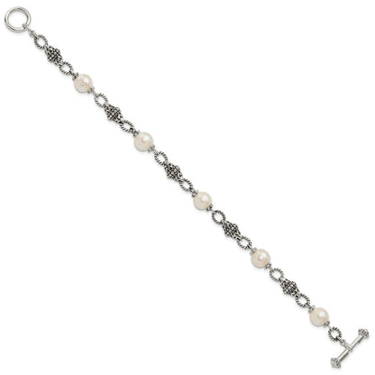 Sterlingsilber Shey Couture 8 Zoll Antikisiert 8.5mm Süßwasser Zuchtperle Armband
