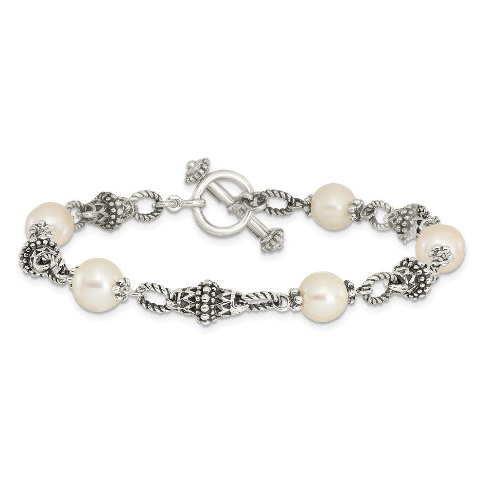 Sterlingsilber Shey Couture 8 Zoll Antikisiert 8.5mm Süßwasser Zuchtperle Armband