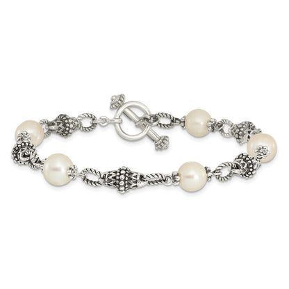 Sterlingsilber Shey Couture 8 Zoll Antikisiert 8.5mm Süßwasser Zuchtperle Armband