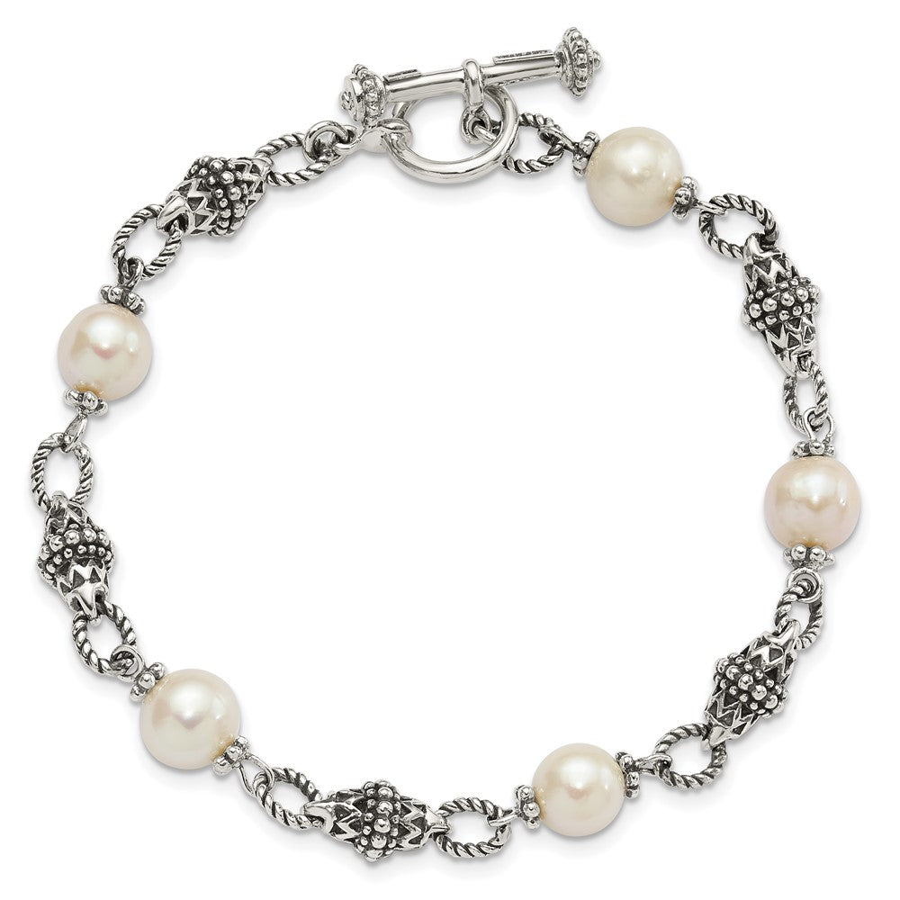 Sterlingsilber Shey Couture 8 Zoll Antikisiert 8.5mm Süßwasser Zuchtperle Armband