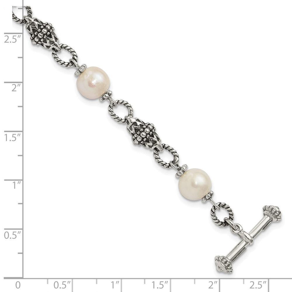 Sterlingsilber Shey Couture 8 Zoll Antikisiert 8.5mm Süßwasser Zuchtperle Armband