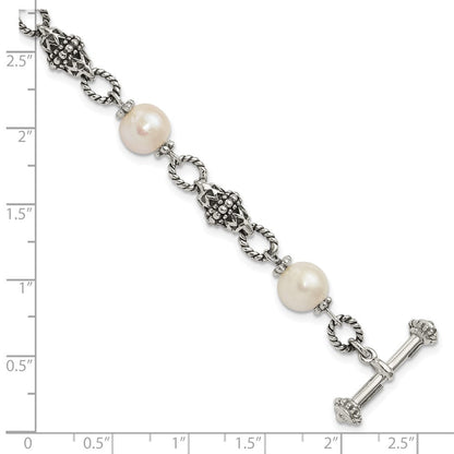 Sterlingsilber Shey Couture 8 Zoll Antikisiert 8.5mm Süßwasser Zuchtperle Armband