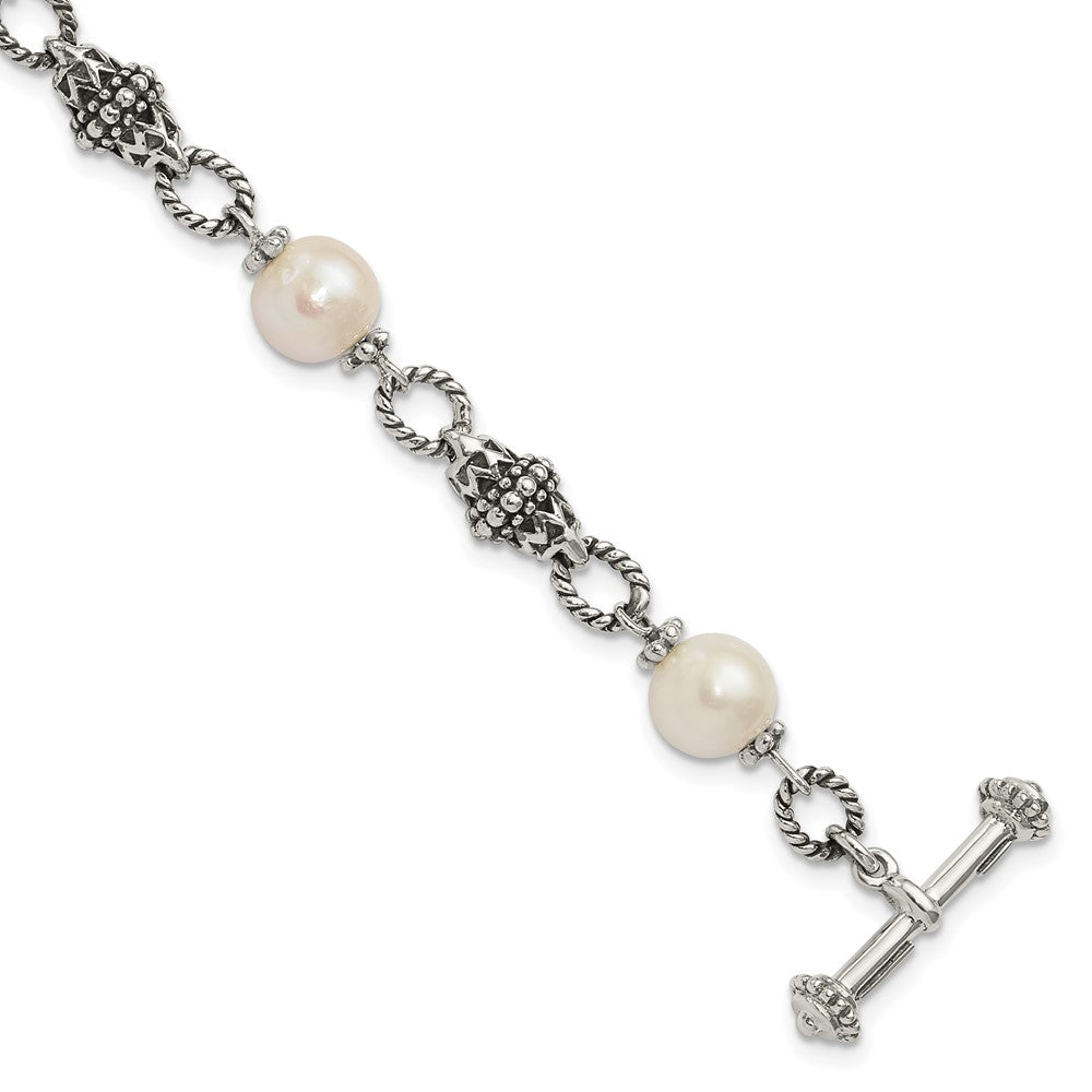 Sterlingsilber Shey Couture 8 Zoll Antikisiert 8.5mm Süßwasser Zuchtperle Armband