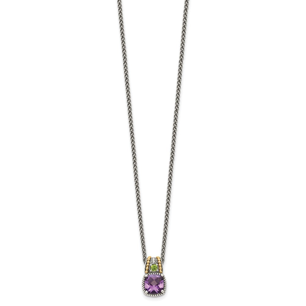 14K/silver Bicolor Shey Couture Sterlingsilber mit 14K Akzente 18 Zoll Antikisiert Kissen 1.85 Amethyst Und.21 Peridot Halskette